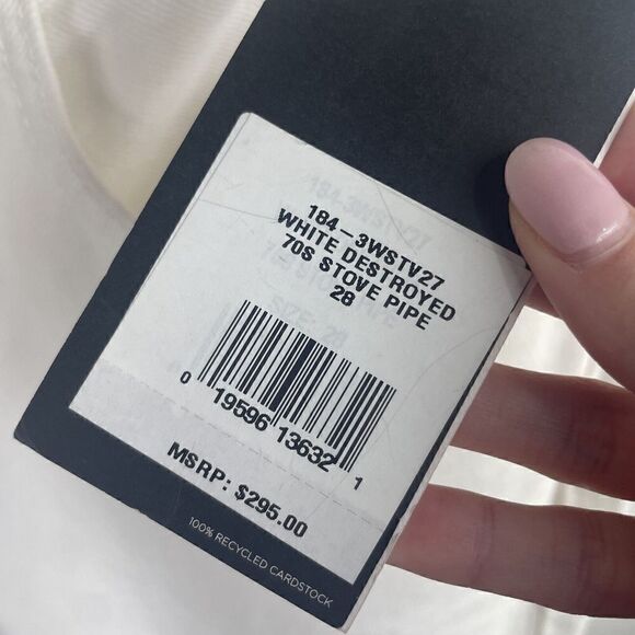 NWT Re/Done White Destroyed 70s Stove Pipe Jean 3WSTV27 Button Fly Size 28 $295 - Picture 4 of 8